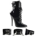 Domina 1023 lace-up black patent six inch stiletto heel boots by Pleaser USA