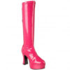 Exotica 2000 block heel raised platform knee boot by Pleaser USA in Hot Pink Patent Material