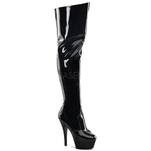 Kiss 3010 six inch platform thigh boot in black on black by Pleaser USA Kiss 3010 six inch platform thigh boot in black on black by Pleaser USA