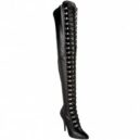 Seduce 3024 by Pleaser USA is a thigh length 5" stiletto heel dee ring thigh boot in black PU material