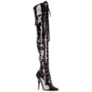 Seduce 3028 buckle-up thigh boot in black patent with a 5" stiletto heel by Pleaser USA