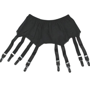 Plain panel suspender belt in black with eight suspender drops