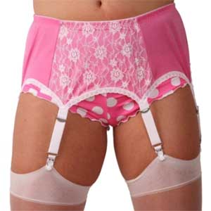 ndl66 Suspender belt - pink and white six drop suspender belt