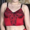 Vintage long line bra in red with black overlay