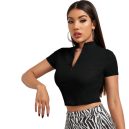 Rib Half Zip Crop Top