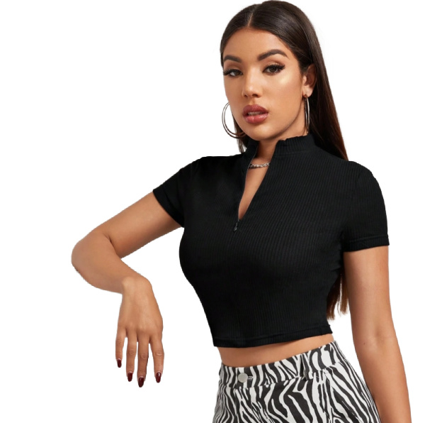 Rib Half Zip Crop Top