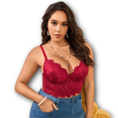 Floral Lace Scallop Trim Underwire Bra