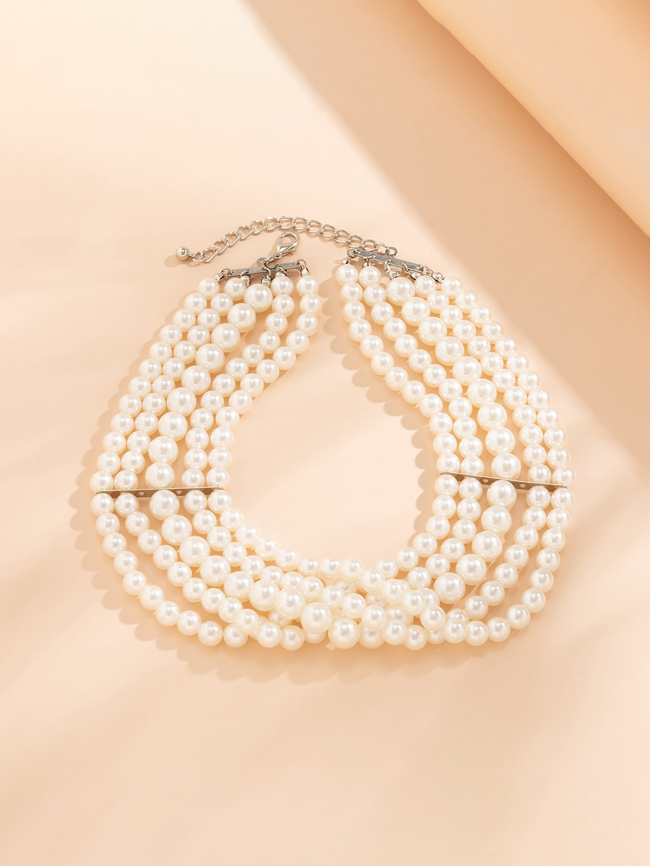 Faux Pearl Beaded Layered Choker