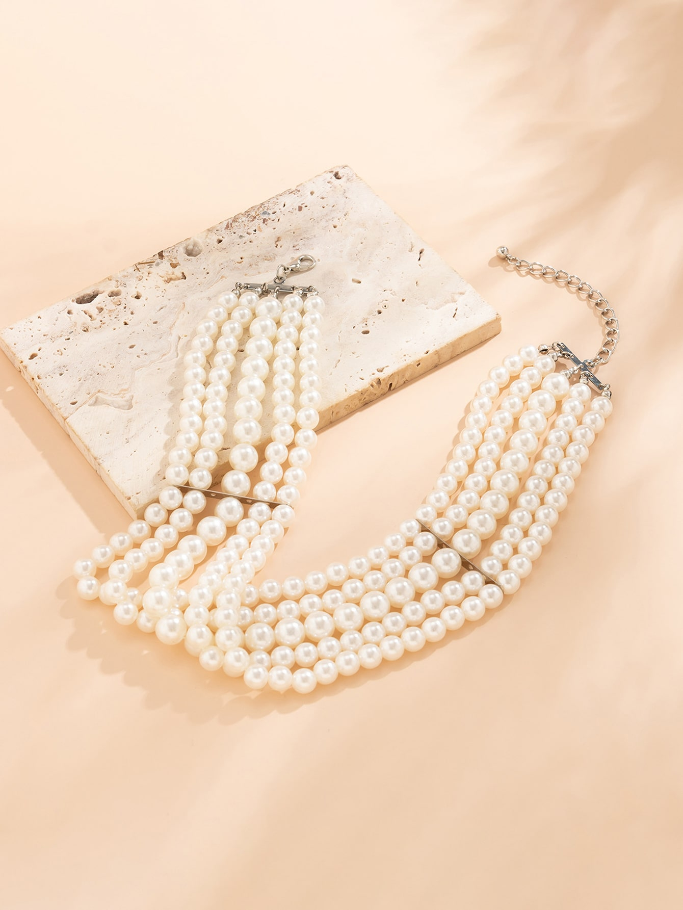 Faux Pearl Beaded Layered Choker