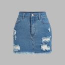 Ripped Raw Cut Denim Skirt