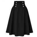High Waist Button Detail Flare Skirt