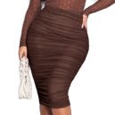 High Waist Ruched Mesh Pencil Skirt