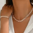 Rose Gold Crystal Linked Bracelet & Necklace Set