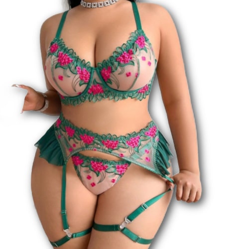 plus size embroidered lingerie set